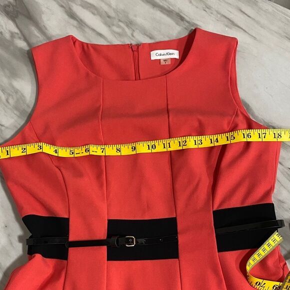 Calvin Klein Red Colorblock Fit & Flare Dress Size 8 Belted Sleeveless Midi - Picture 11 of 15